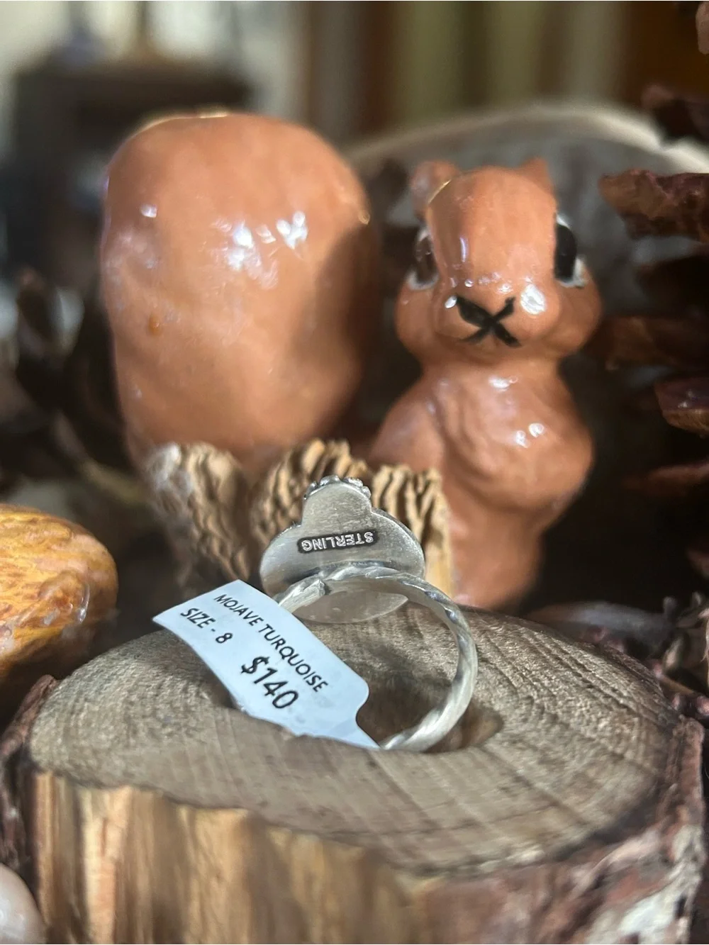 925 Sterling carved rose Mojave turquoise ring